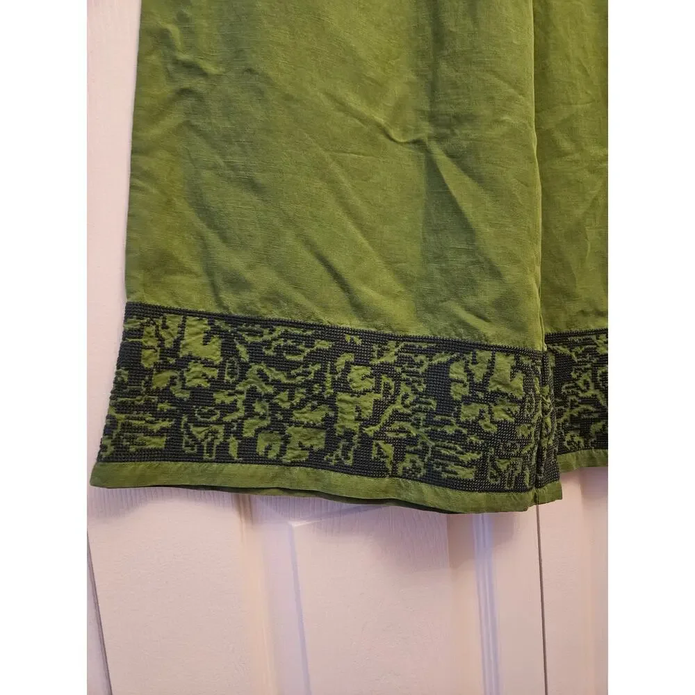 Banana Republic Green High Rise Wide Leg Embroidered Linen Pants, Women's M NWT